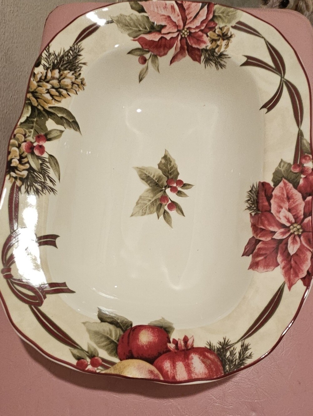 222 FIFTH Fine China "Yuletide Celebration" Oval Serving Bowl